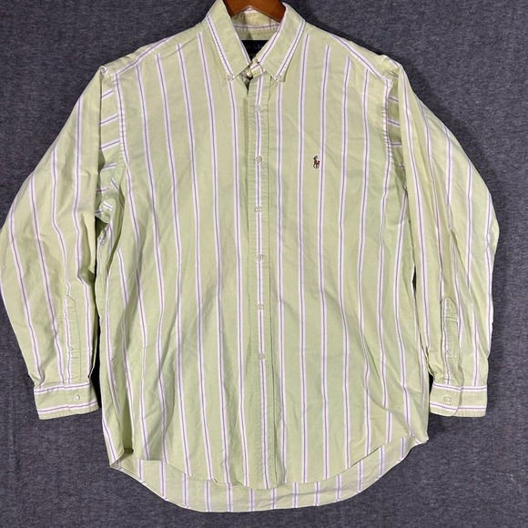 Polo Ralph Lauren Other - Polo Ralph Lauren Shirt Mens L Lime Green Striped Preppy Classic Fit Long Sleeve